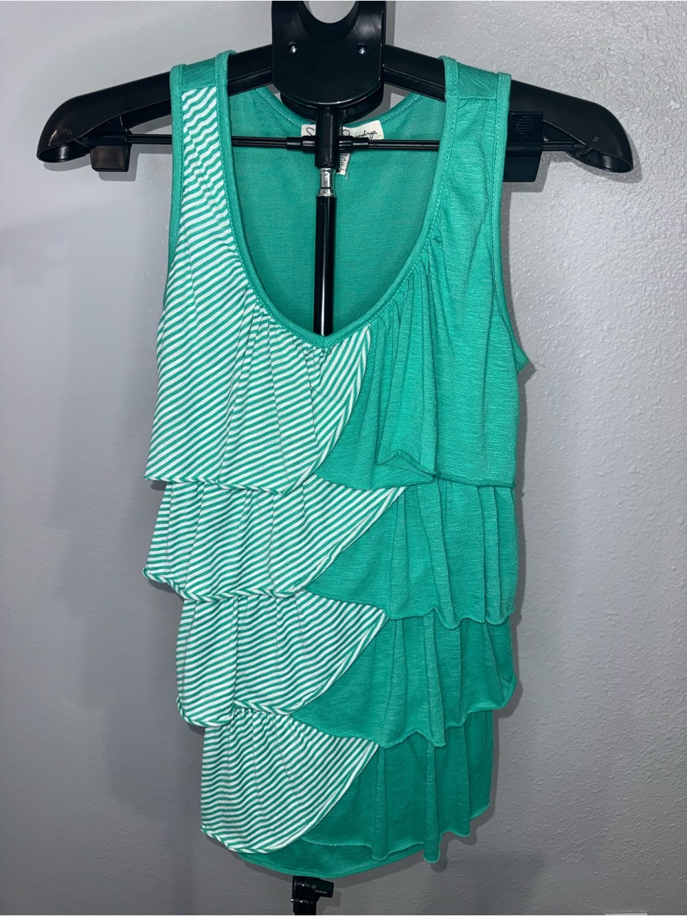 French Laundry Womens M Green Striped Tiered Ruffle Tank Top Boho Y2K